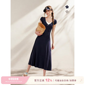 Kroche 莱赛尔 蕾丝花边拼接V领修身 张南同款 A摆短袖 连衣裙