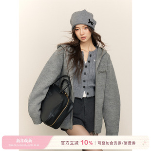 玫瑰印花撞色长袖 棉质磨毛感 卫衣外套秋冬 慵懒舒适风 Kroche