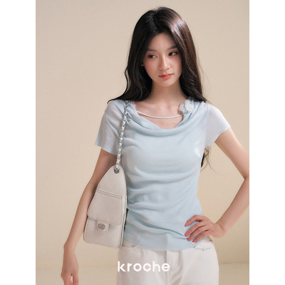 莱赛尔荡领立体花朵褶皱针织短袖