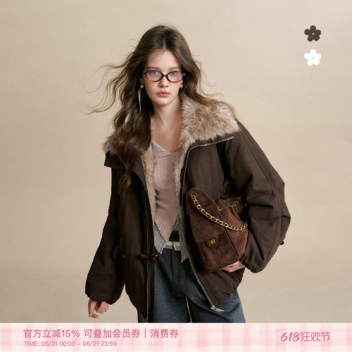 环保皮草大翻领保暖派克服厚外套