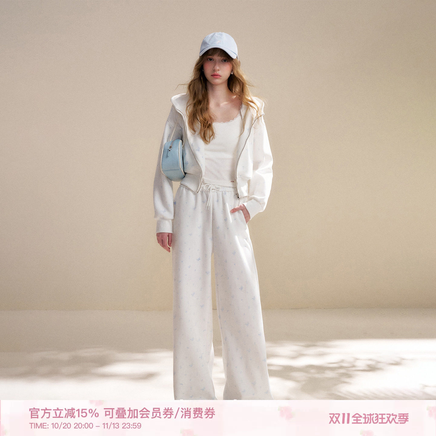 祖儿孙怡同款 Kroche 26ss 玫瑰印花 连帽拉链卫衣外套休闲裤套装