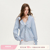 褶皱抽绳 Kroche 点击详情页跳转购买 空气层宽松大V领连帽卫衣