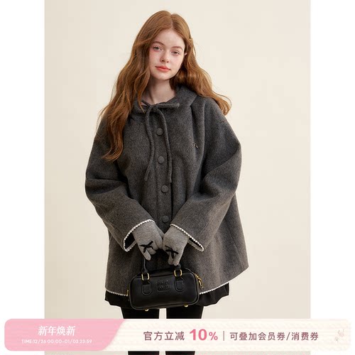 Kroche24aw精致蝴蝶结羊毛大衣