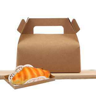 牛皮纸打包盒毛巾卷慕斯西点盒子一次性手提蛋糕卷切块包装盒纸盒