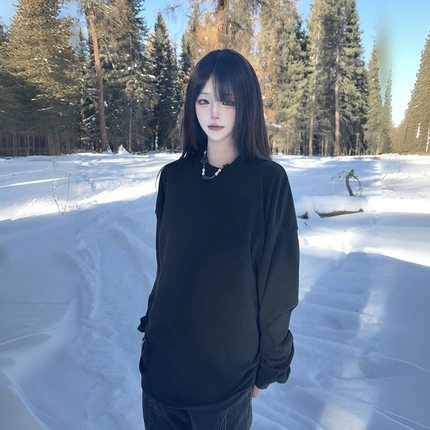 ZCNT逅来者欧美高街美式长袖纯色打底衫层次感上衣