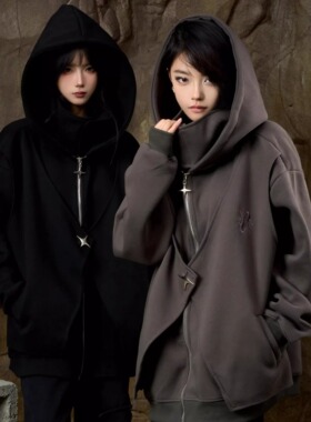 ZCNT逅来者2024秋季潮牌立领拉链假两件宽松休闲连帽男女卫衣