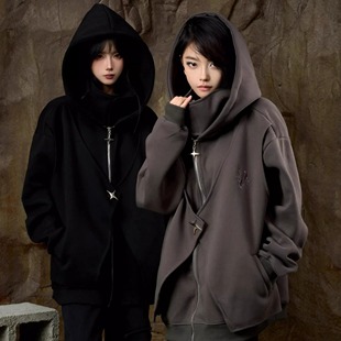 ZCNT逅来者2024秋季潮牌立领拉链假两件宽松休闲连帽男女卫衣