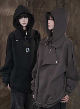 ZCNT逅来者460克高克重立领斜潮牌男女春秋解构拼接外套连帽上衣