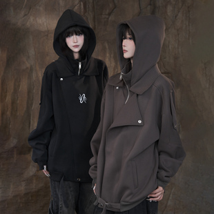 ZCNT逅来者460克高克重立领斜潮牌男女春秋解构拼接外套连帽上衣