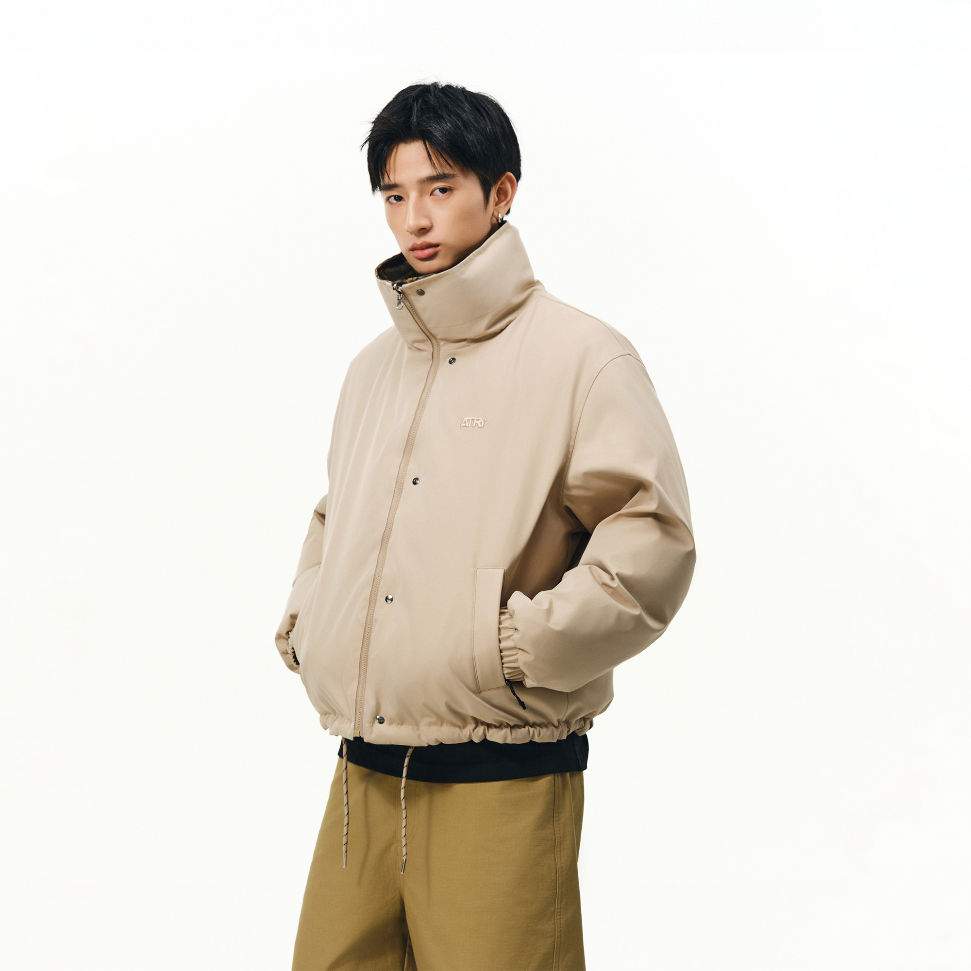 ATRY立领双面穿棉服复古格纹外套