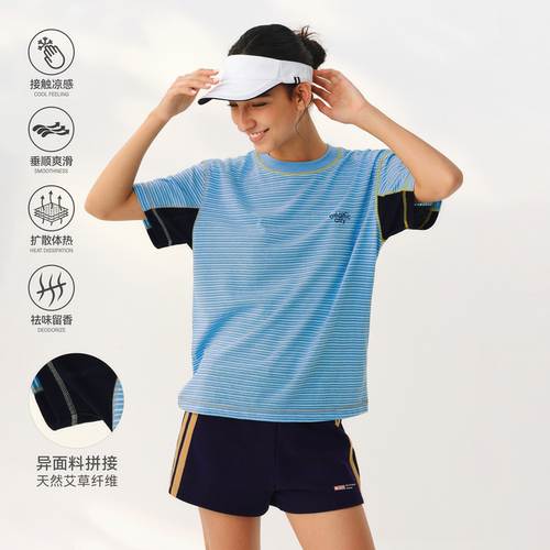 ATRY撞色条纹拼接短袖T恤上衣男