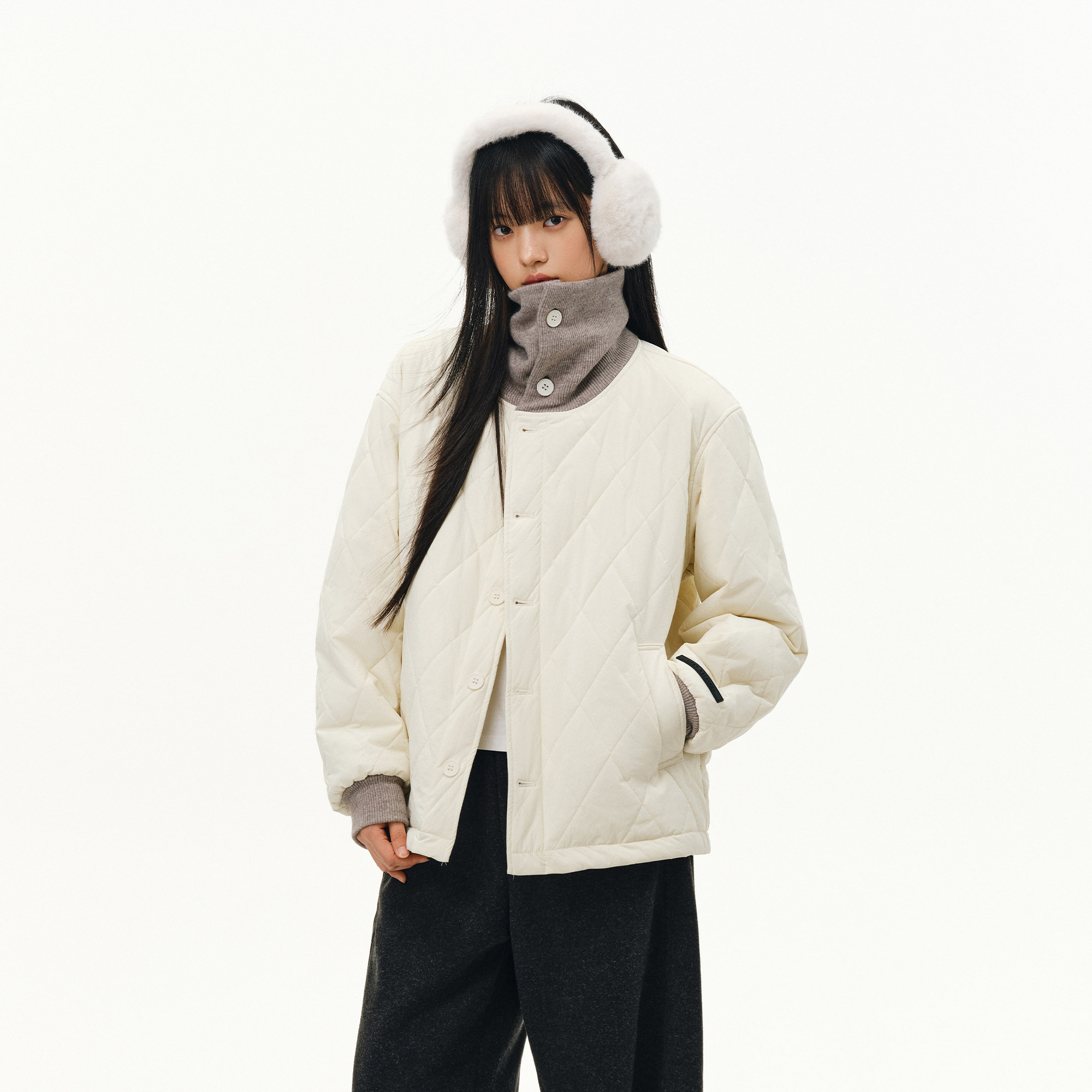 立领棉衣女拼接加厚保暖棉服外套