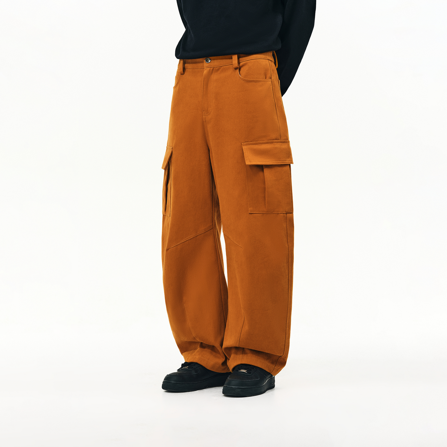 美式工装裤男结构廓形磨毛弯刀裤