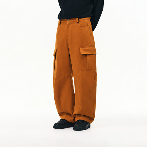 美式工装裤男结构廓形磨毛弯刀裤