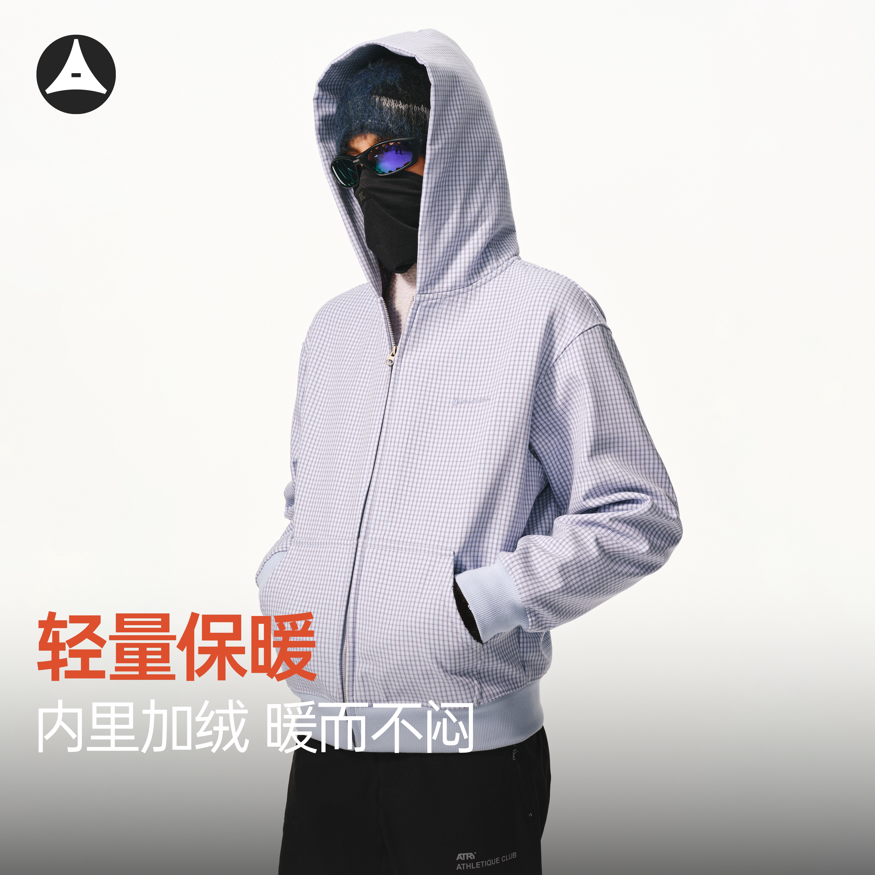 ATRY复古回潮连帽格子卫衣外套男图片