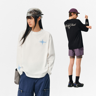 ATRY北极星花体刺绣长袖T恤男春季国潮牌宽松休闲打底衫情侣上衣