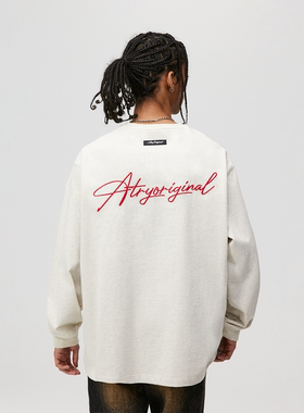 ATRY刺绣长袖t恤男秋冬潮牌美式复古字母印花休闲内搭情侣上衣女