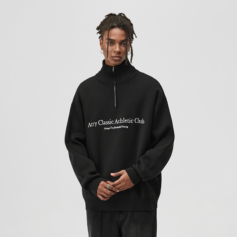 Atry美式复古高街休闲立领毛衣男