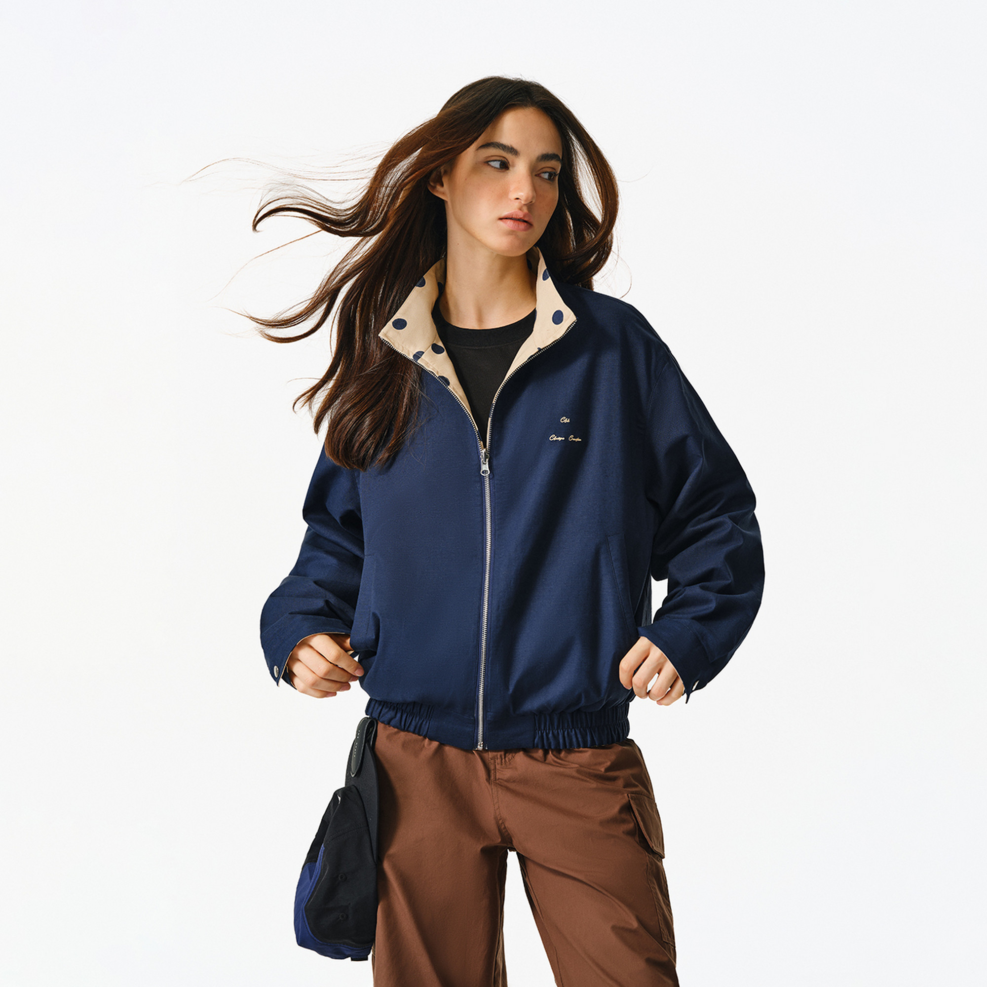 亚麻混纺夹克外套潮牌波点上衣男