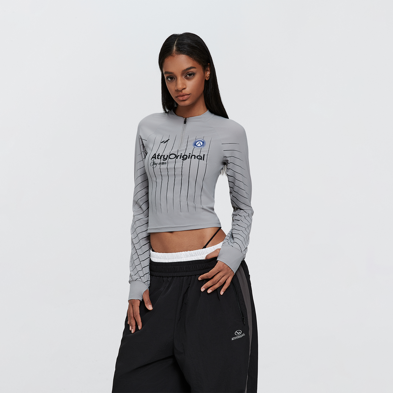 ATRY女款条纹半拉链长袖 春秋季国潮牌美式运动户外骑行修身T恤女,女装/女士精品,T恤,淘宝优惠券,粉丝福利购,淘宝优惠卷