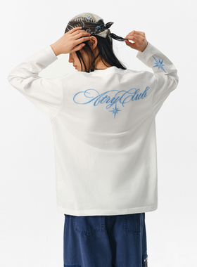 ATRY北极星刺绣T恤男士春季新款花体字母设计感舒适打底衫长袖女