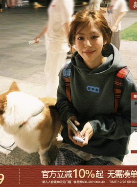 ATRY连帽卫衣男款秋冬潮牌美式宽松灰色重磅刺绣情侣装帽衫外套女