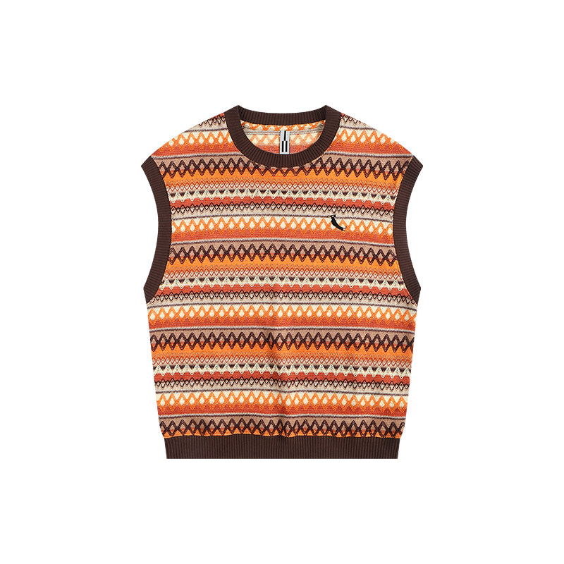 thumbnail for ATRY vintage color-blocking striped knitted cut-out vest men's and women's new casual crew neck thin top for summer 2025