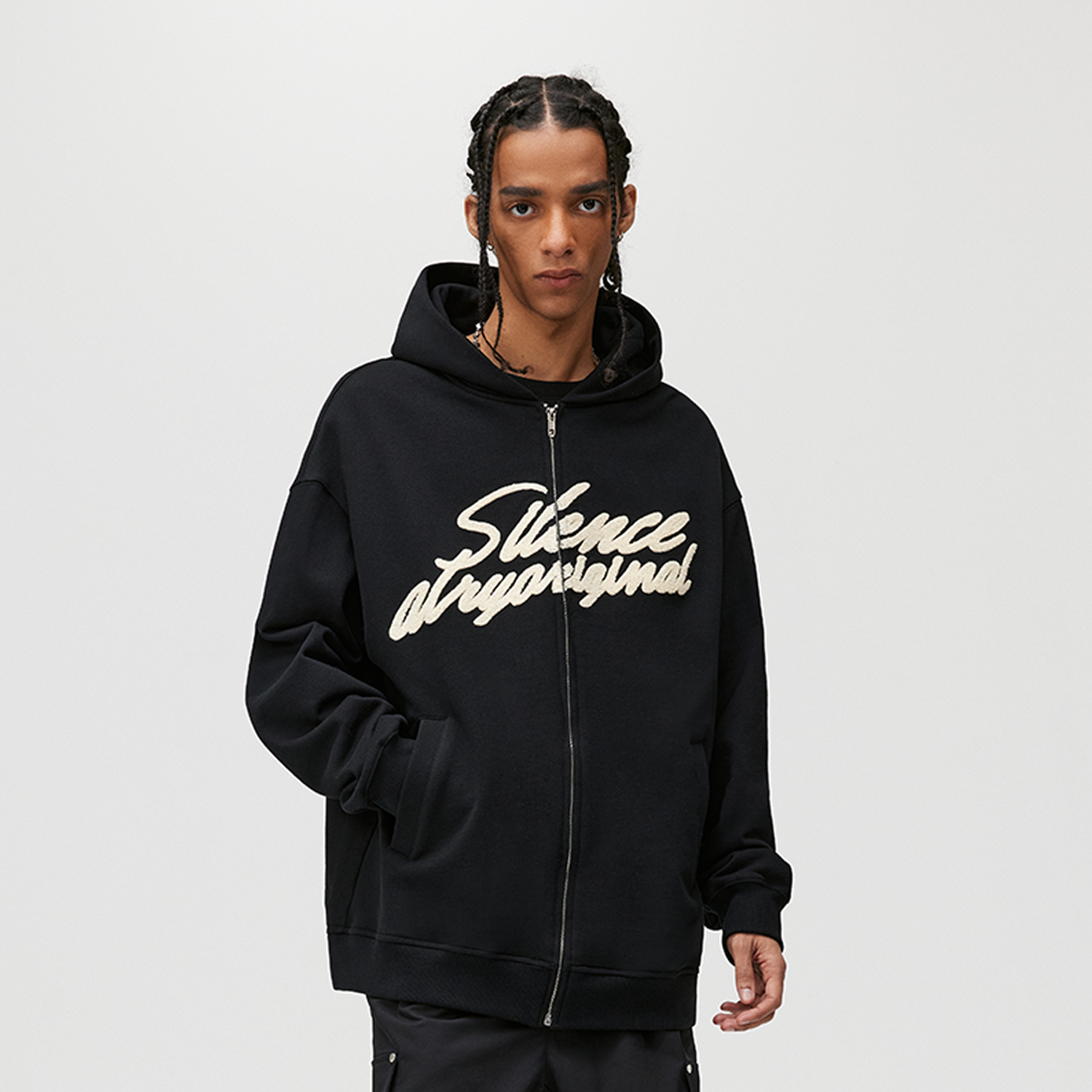 ATRY花体标语刺绣拉链连帽上衣