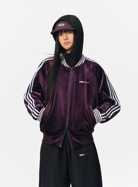 ATRY撞色织带丝绒夹克男春季新款拼接设计美式复古运动圆领外套女