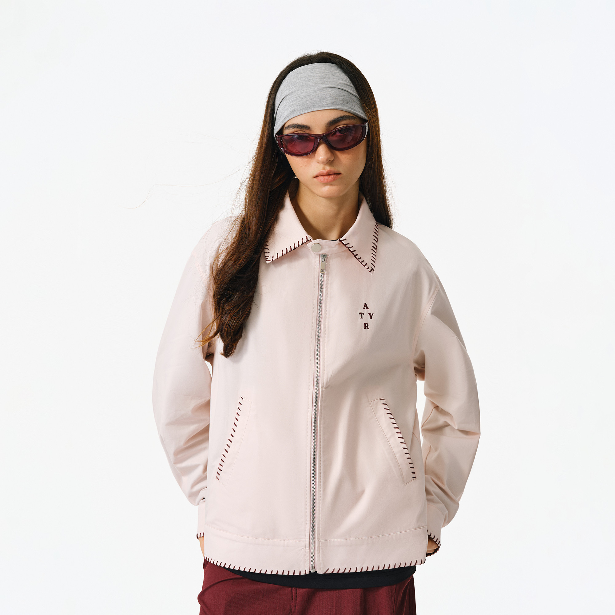 ATRY字母刺绣夹克男撞色缝线外套