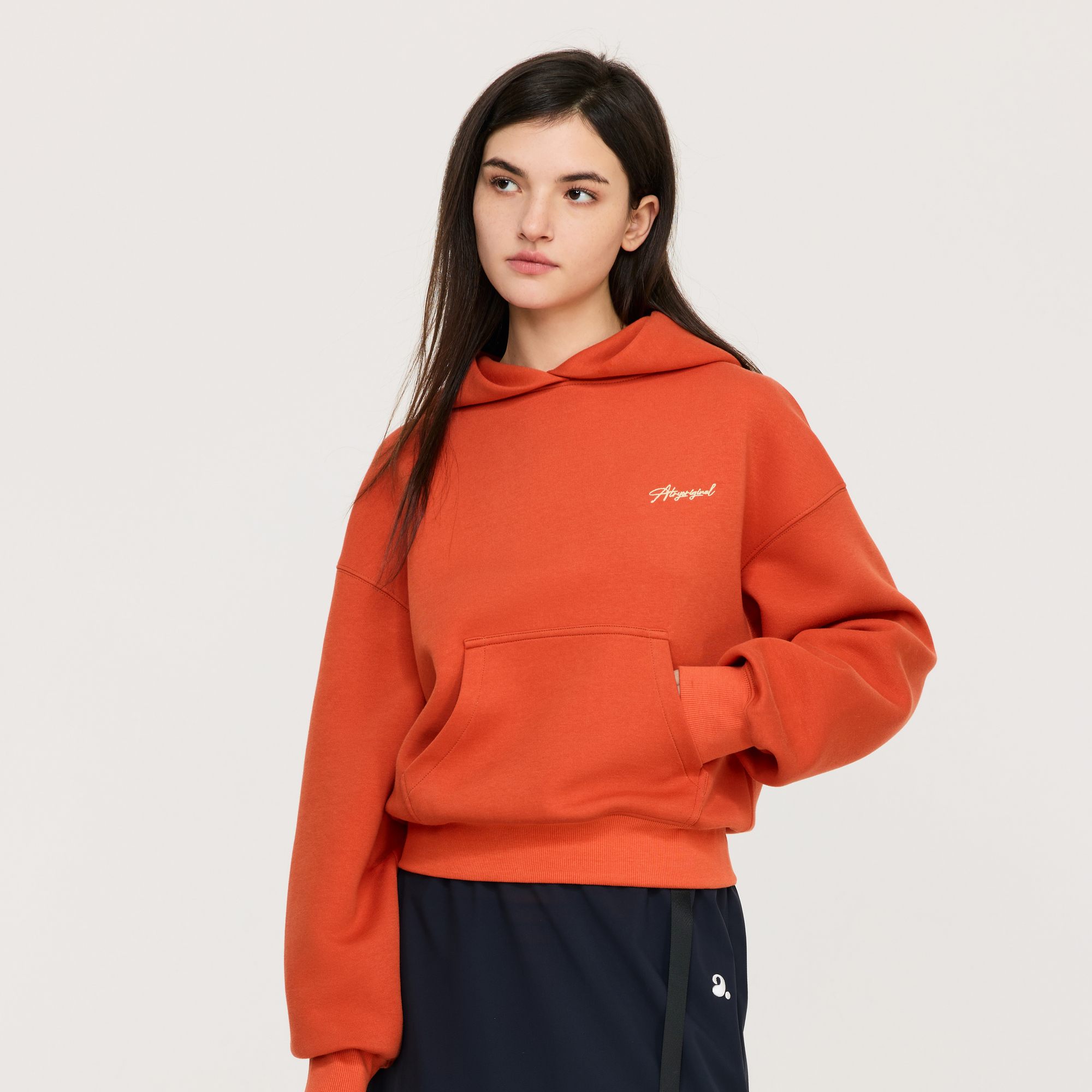 ATRY短款宽松帽衫女秋冬季2025新美式款潮牌刺绣空气层连帽卫衣