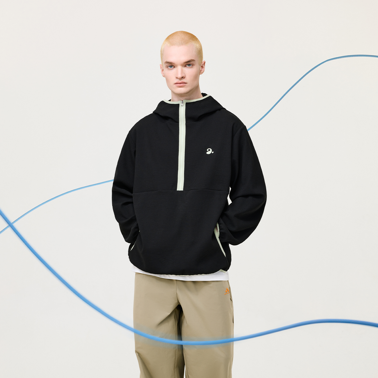 ATRY半拉链华夫格连帽卫衣