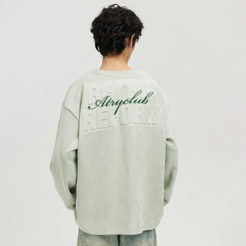 麂皮压印宽松潮流长袖卫衣