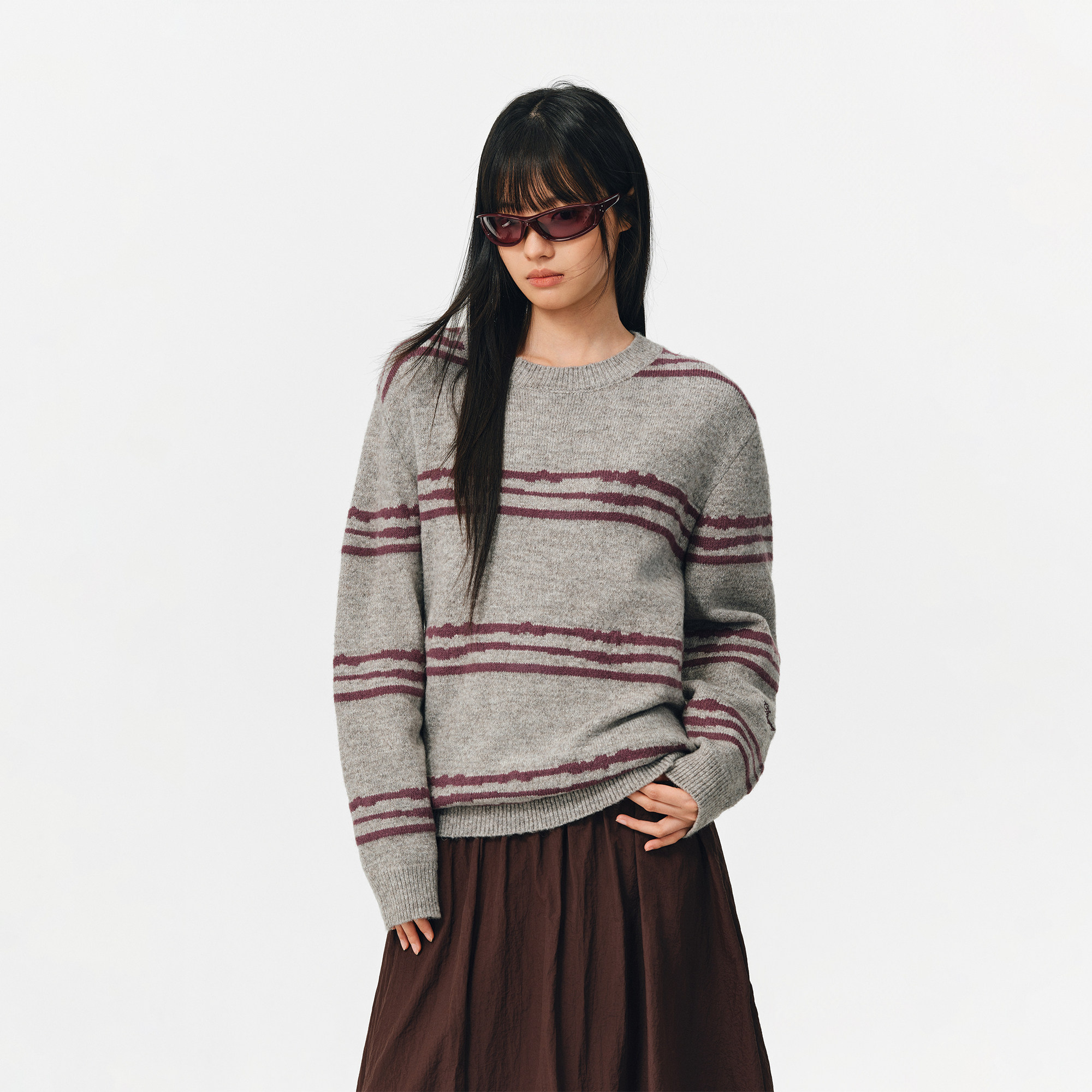 ATRY复古撞色条纹字母绣花毛衣男