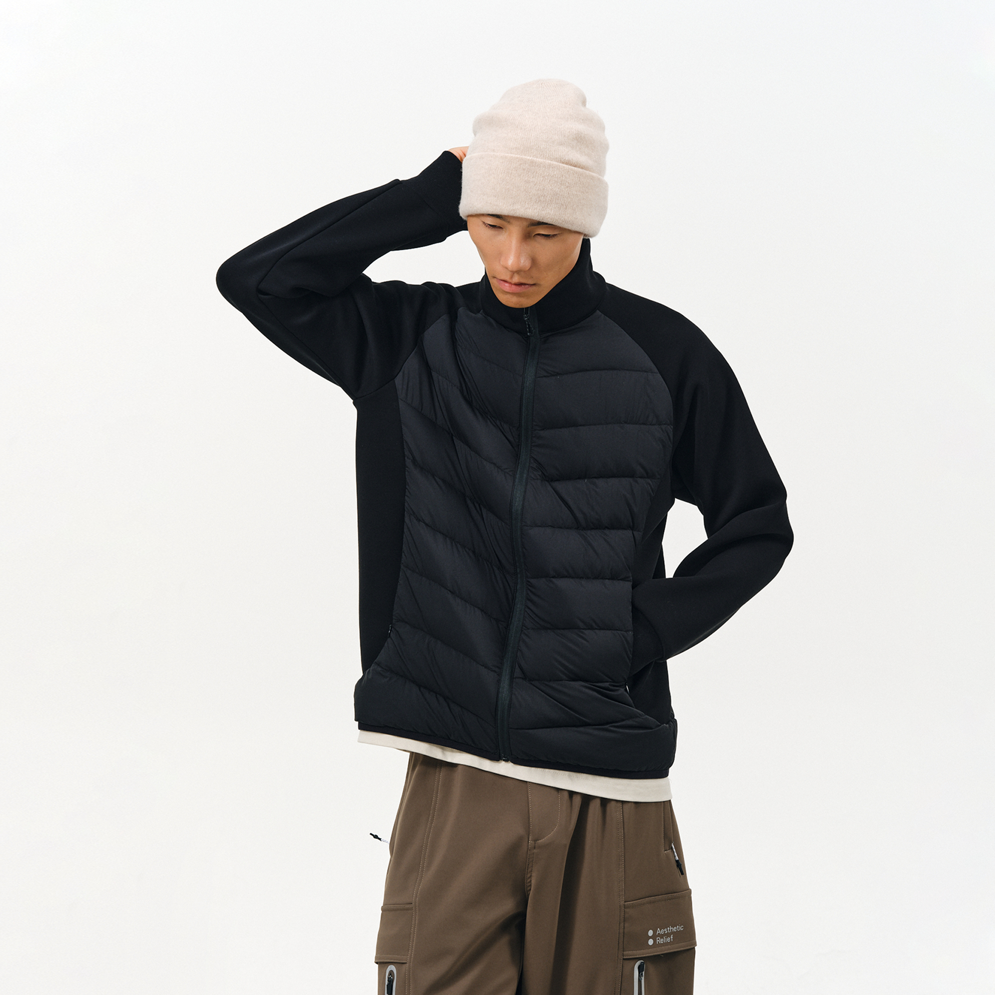 ATRY轻薄羽绒服男冬季美式潮牌户外防风保暖针织拼接羽绒厚外套女