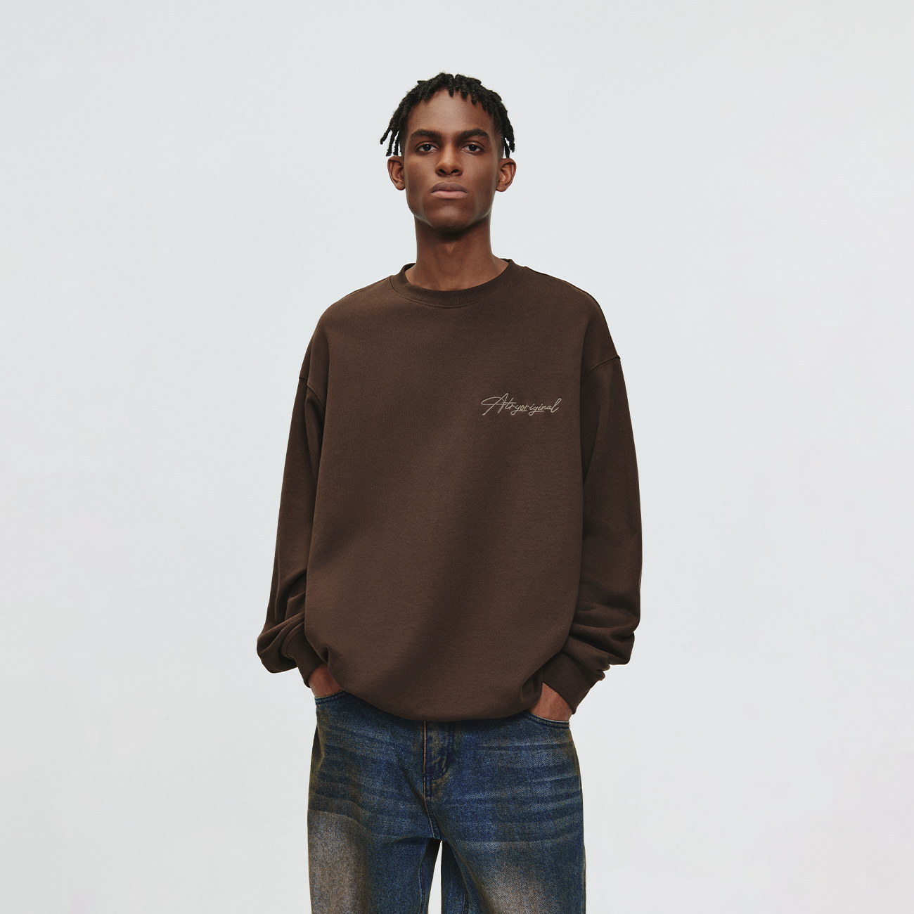 ATRY花体LOGO系列刺绣圆领卫衣 春秋季国潮牌新款美式情侣上衣男