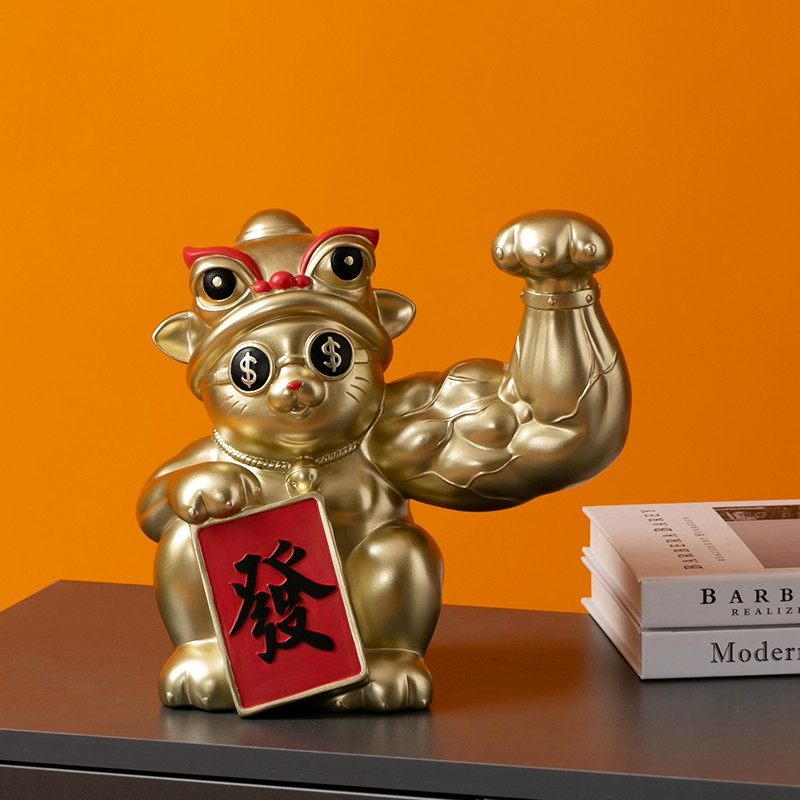 麒麟臂招财猫健身房肌肉摆件店铺开业礼品办公室装饰玄关置物托盘