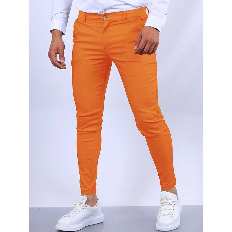 Spring Autumn Male Solid Color Slim Cargo Pants Homme Casual