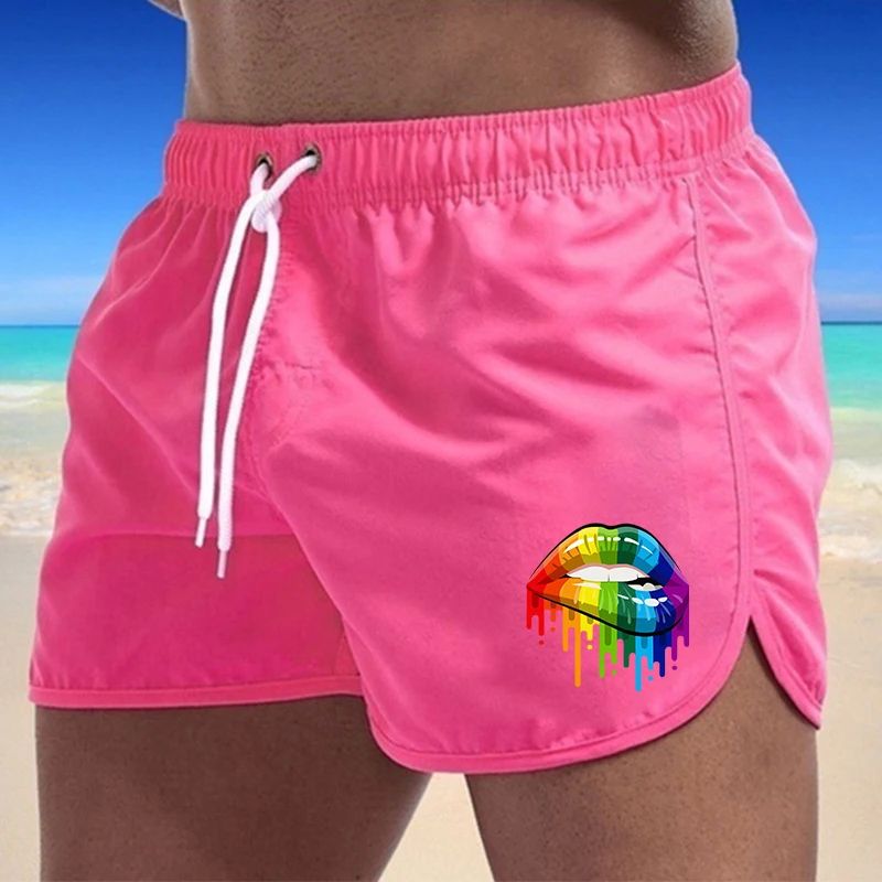 Summer Men's Shorts Lip Printing Sport Casual Fitness Breath