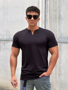 Men Fashion Sleeve New neck Short Mens Shirt Clothing