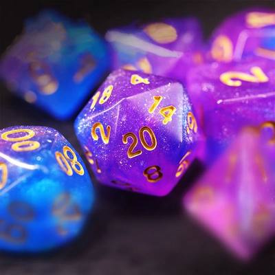 7Pcs/Set Pink and Blue Starry Sky Dice D&D COC Polyhedral Di