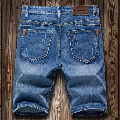 Summer Shorts Jeans Men Denim Pants Stretch Dark Blue Fashio