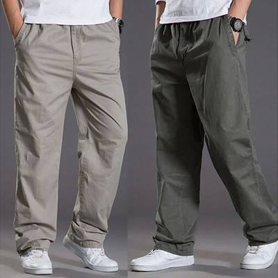 Mens casual Cargo Cotton pants men pocket loose Straight Pan