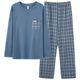 Men Letter Plaid Pants Pajamas Fashion Autumn Print Sets for