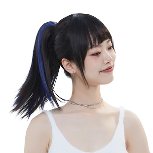 挑染马尾抓夹式个性网红自然无痕长发直发辫子假发女