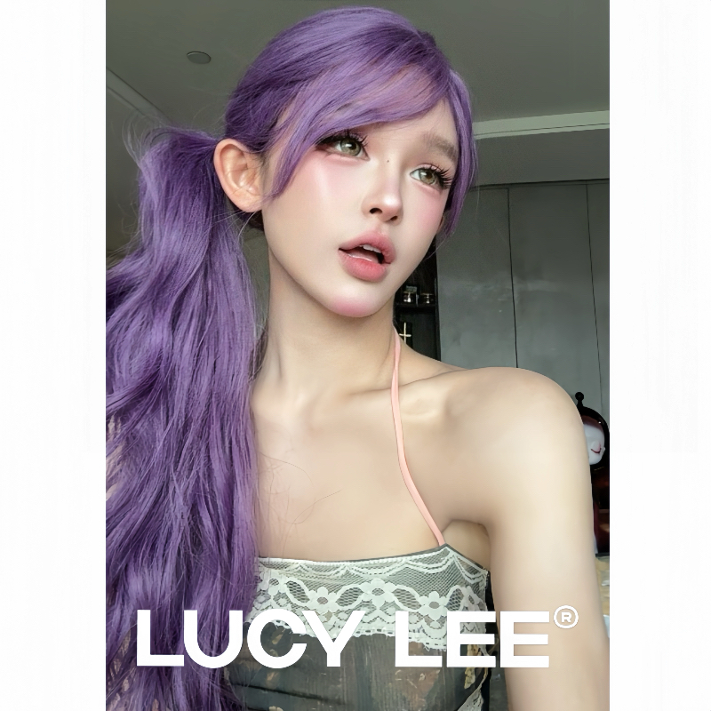 LUCYLEE【葡萄成精了免修剪】精修紫色水波卷假发头套小圆圆不圆