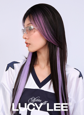 LUCY LEE彩色挑染刘海仿真发高温丝瑞士网手织紫色假发增发假发片