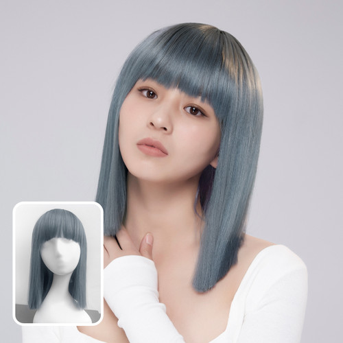 银色二次元风漫画齐刘海假发