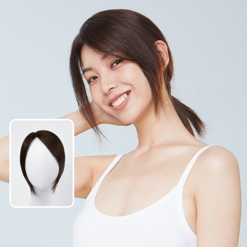 lucy lee小十岁偏分刘海假发片真发斜刘海真人全真发遮白发补发片