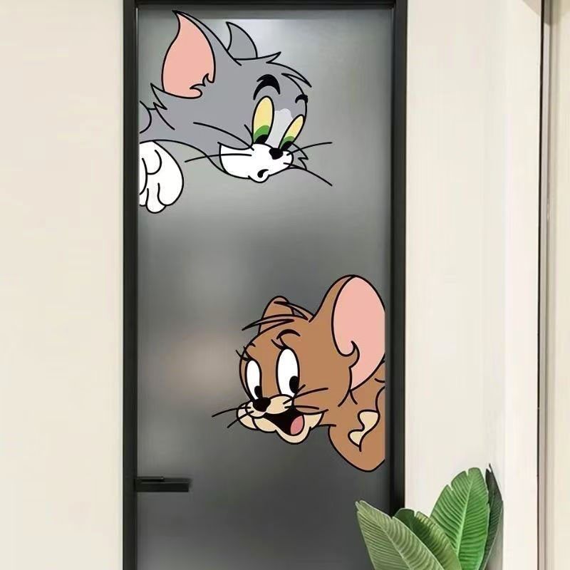 猫和老鼠卫生间玻璃门贴纸创意卡通浴室厕所装饰贴画厨房防水贴膜
